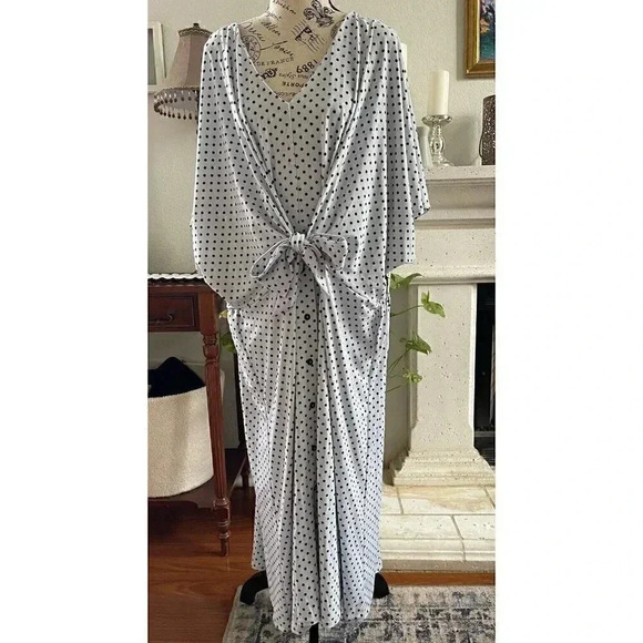 DEX Plus Midi 3XL Lauren‎ Dress Baby Blue Polka Dot Tie Front Jersey Lined NWT - Picture 3 of 9